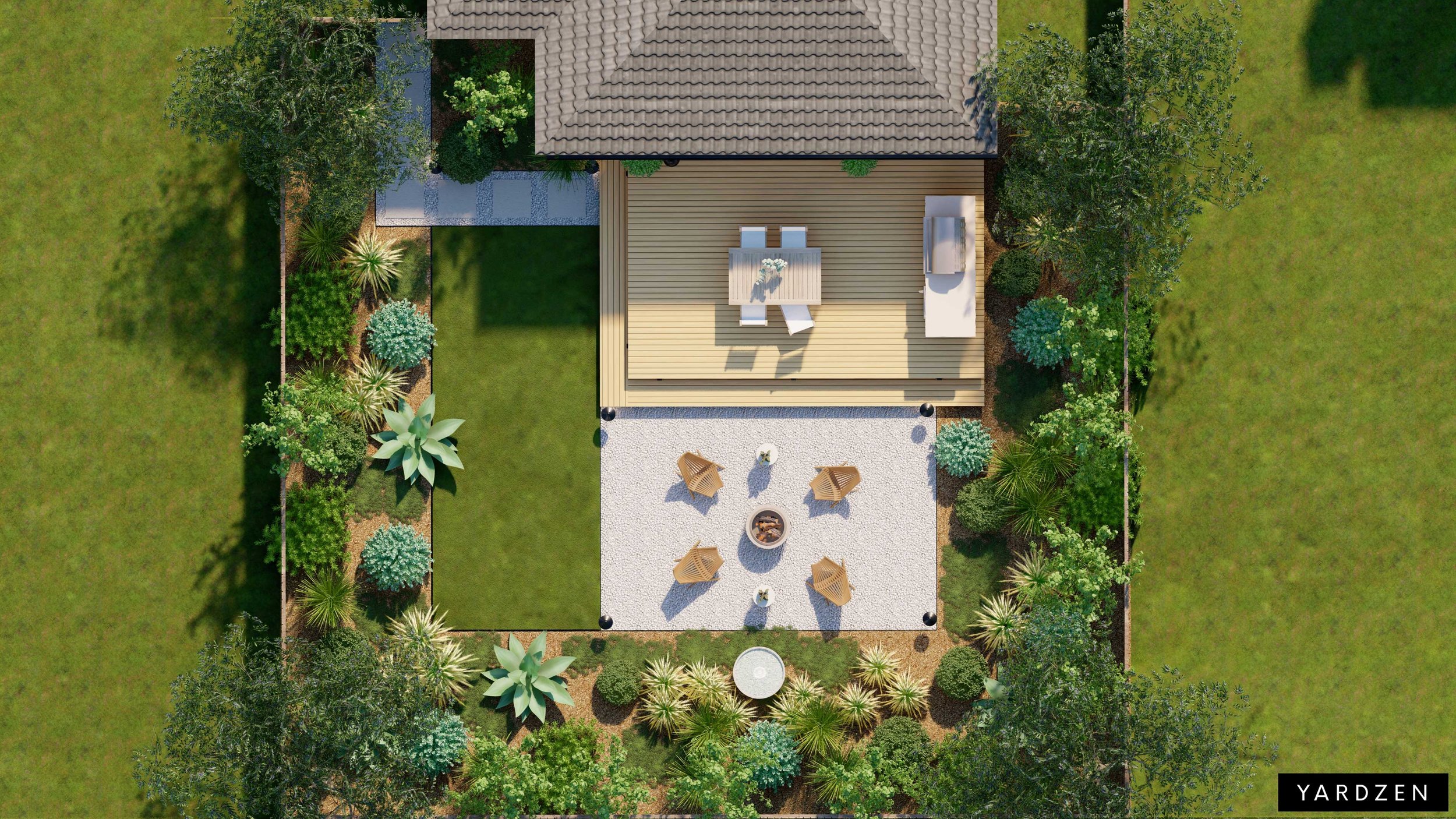 Client’s backyard top view for $75,000 Yardzen transformation