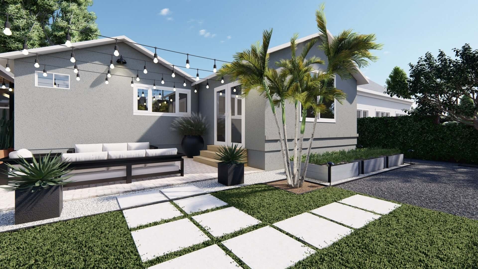 Prefab maple 4’ x 4’ resin raised garden beds in Los Angeles California backyard landscape design