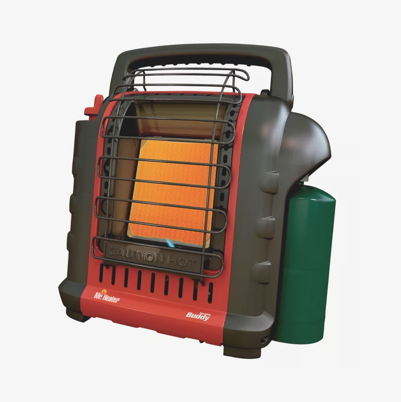 02                              Mr. Heater Portable Buddy - For social distanced gatherings that call for individual warmth, we love Bass Pro Shops’ portable, foldable radiant propane heater. It heats 225-square-foot spaces for more than 100 hours, plus we love the color scheme.SHOP NOW >