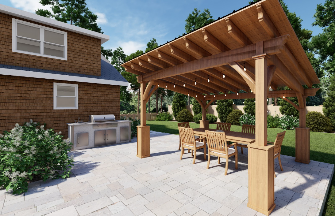 This landscape design for our client in Oak Bluffs, MA includes a prefab outdoor kitchen from G7, which suited the homeowner’s budget and needs.