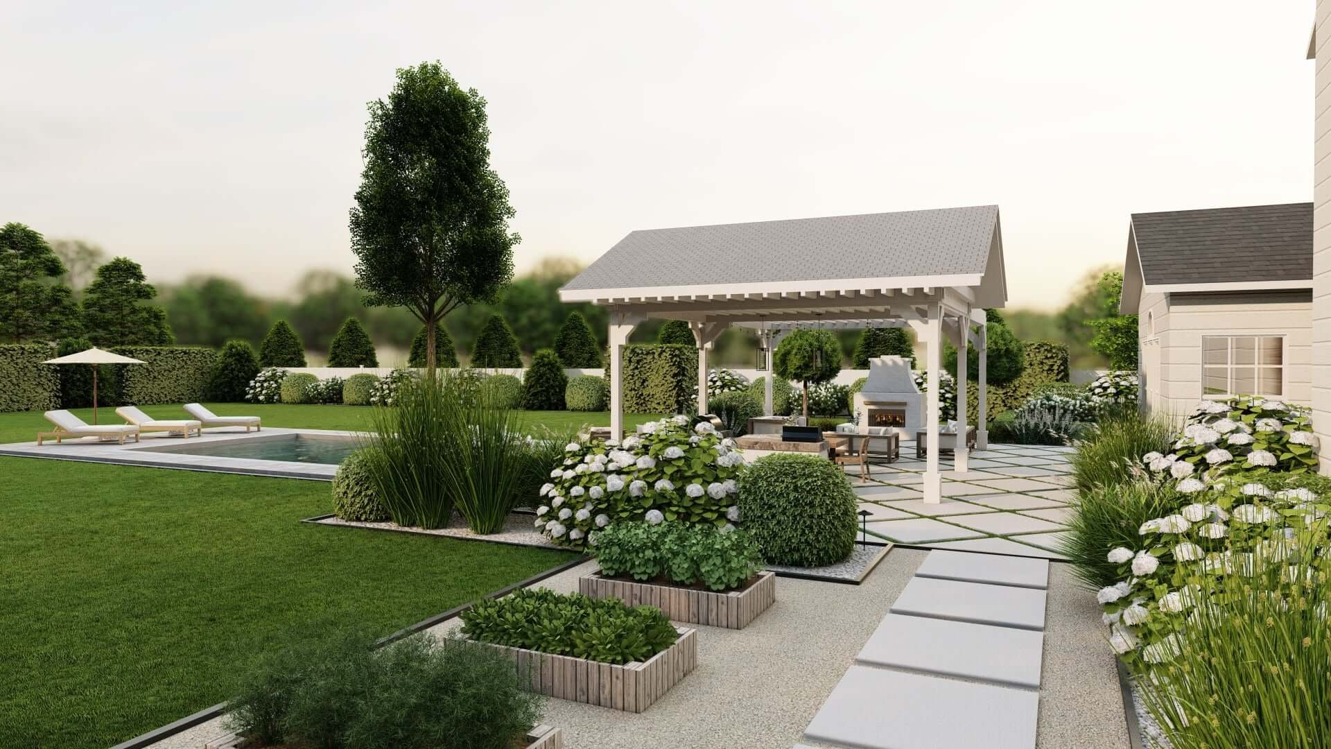 2’ x 4’ pre-fab raised beds in Princeton, New Jersey backyard landscape design